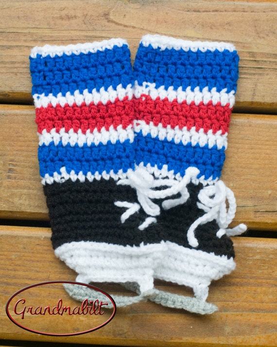 Items similar to BABY HOCKEY SKATE Socks Crocheted Leg Warmers Royal