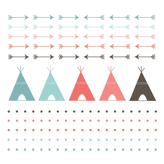 60% OFF SALE Digital Clip Art Teepee Tent Digital Borders Navaho Clipart Arrows, Polka Dots, Indian Il_570xn