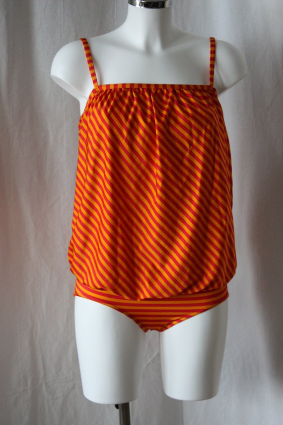 Maternity swimwear bathing suit striped blouson top orange