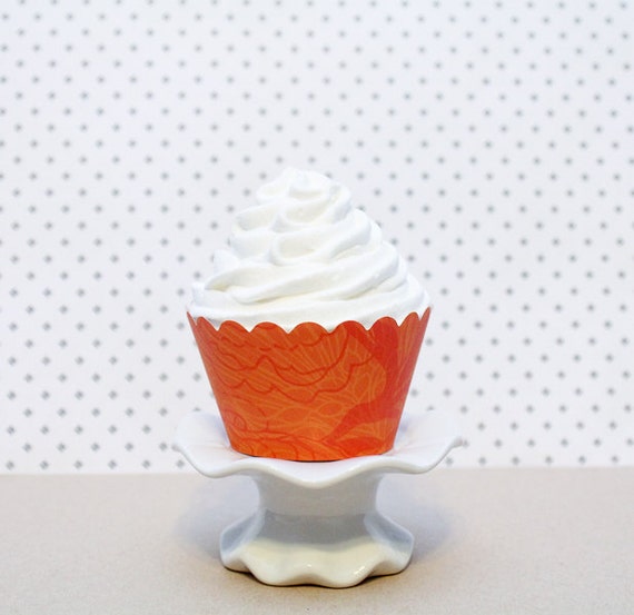 Cupcake Wrappers - Orange Flowers (12 / Pack) Il_570xn