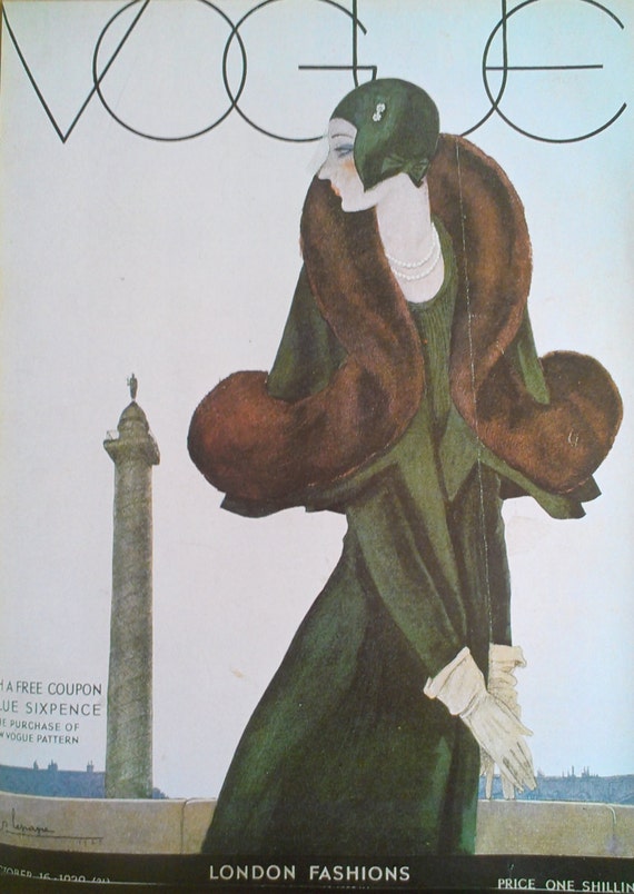 1920s Vintage Vogue Magazine Cover Print Oct 1929 by Lepape