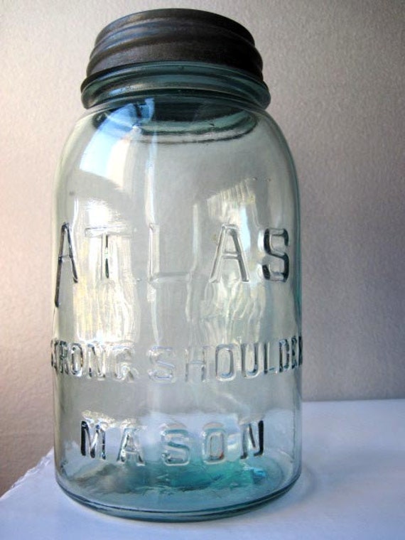 Antique Atlas Mason jar zinc glass lid by zheneastcollections