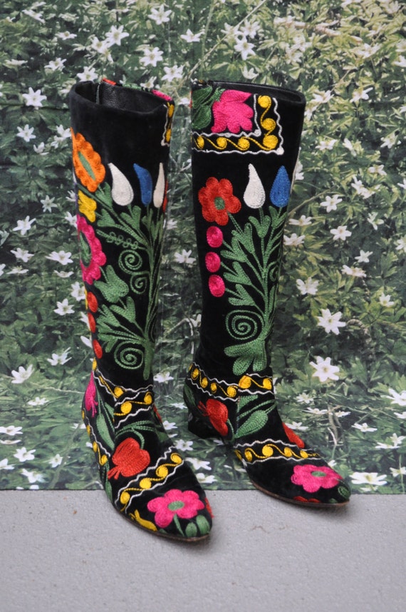 thigh high embroidered boots