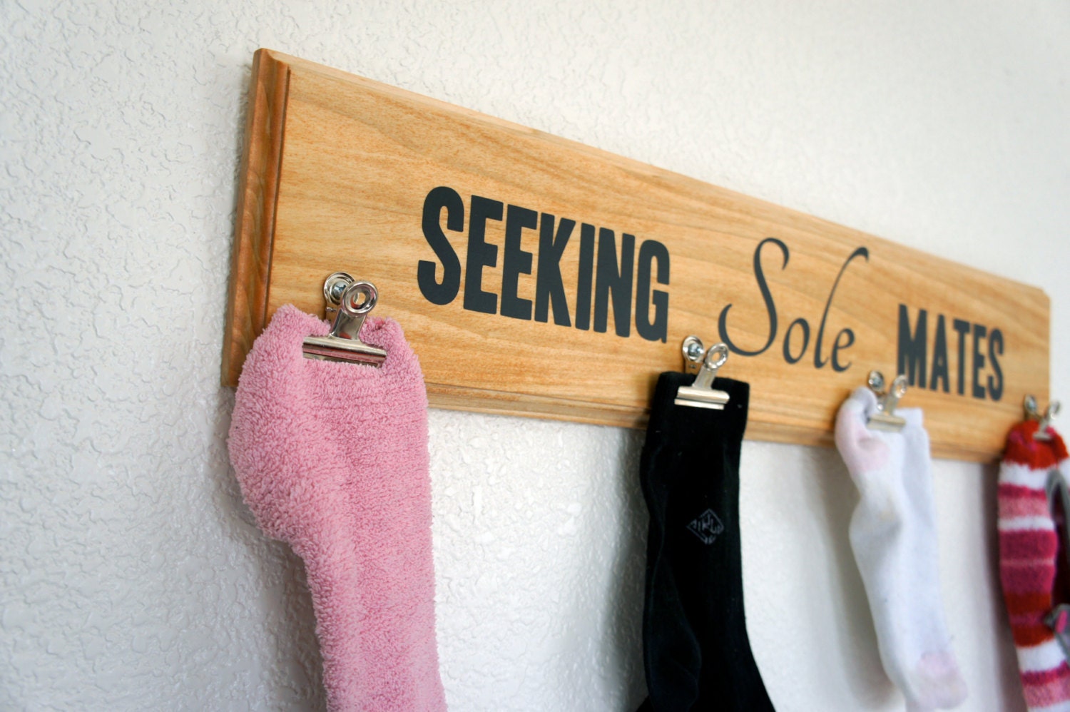 Seeking Sole Mates Laundry Sock Holder board handmade plaque
