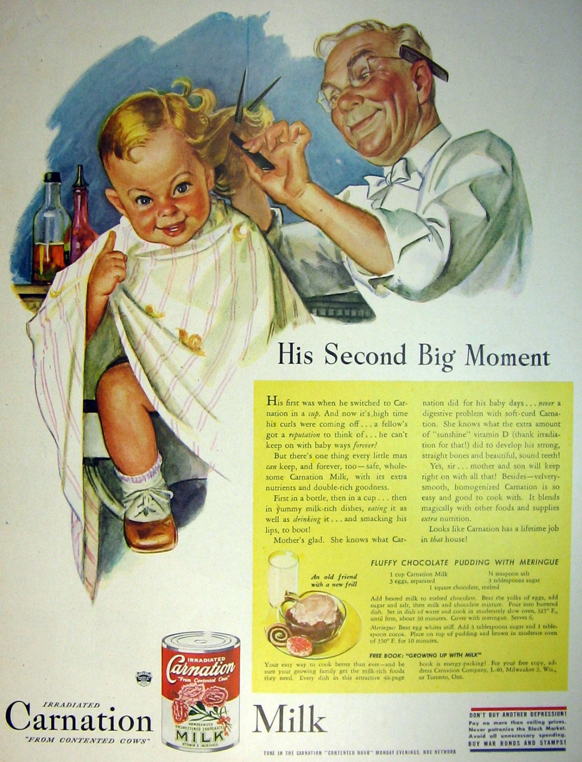 Vintage Ad Print Carnation Milk Little Boy First Haircut