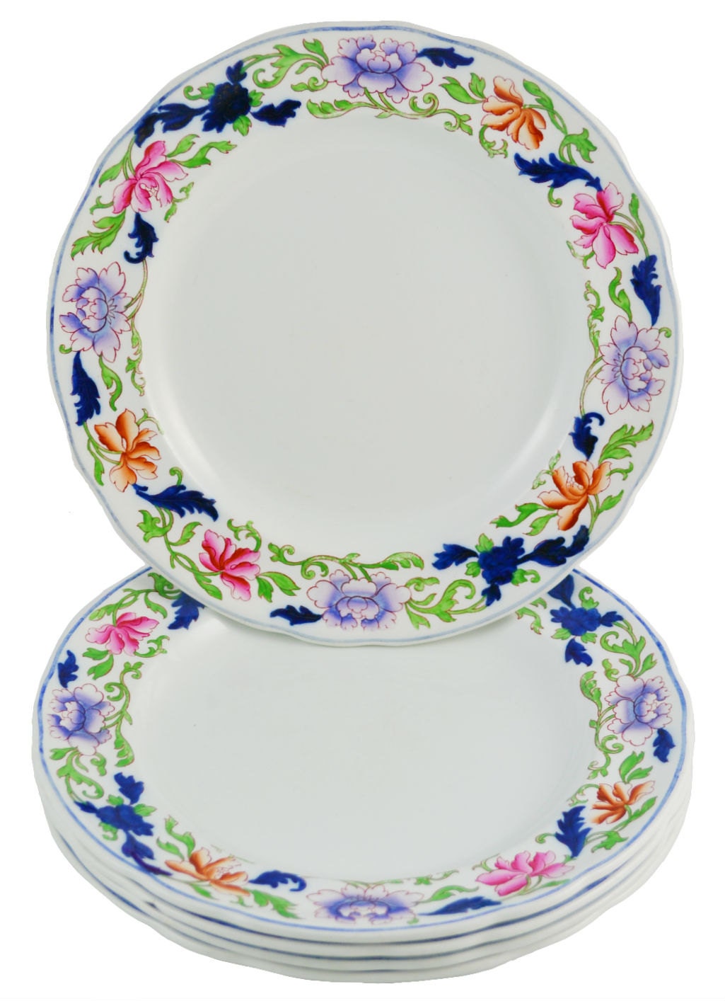 5 Lotus Decorated Luncheon Plates Antique English Copeland Haute Juice