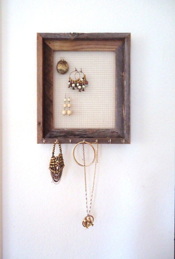 Barnwood Jewelry Organizer Holder Frame Distressed by TheHopeStack