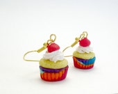 Rainbow Cupcake earrings- Polymer clay jewelry- Dangle earrings- Mini food jewelry