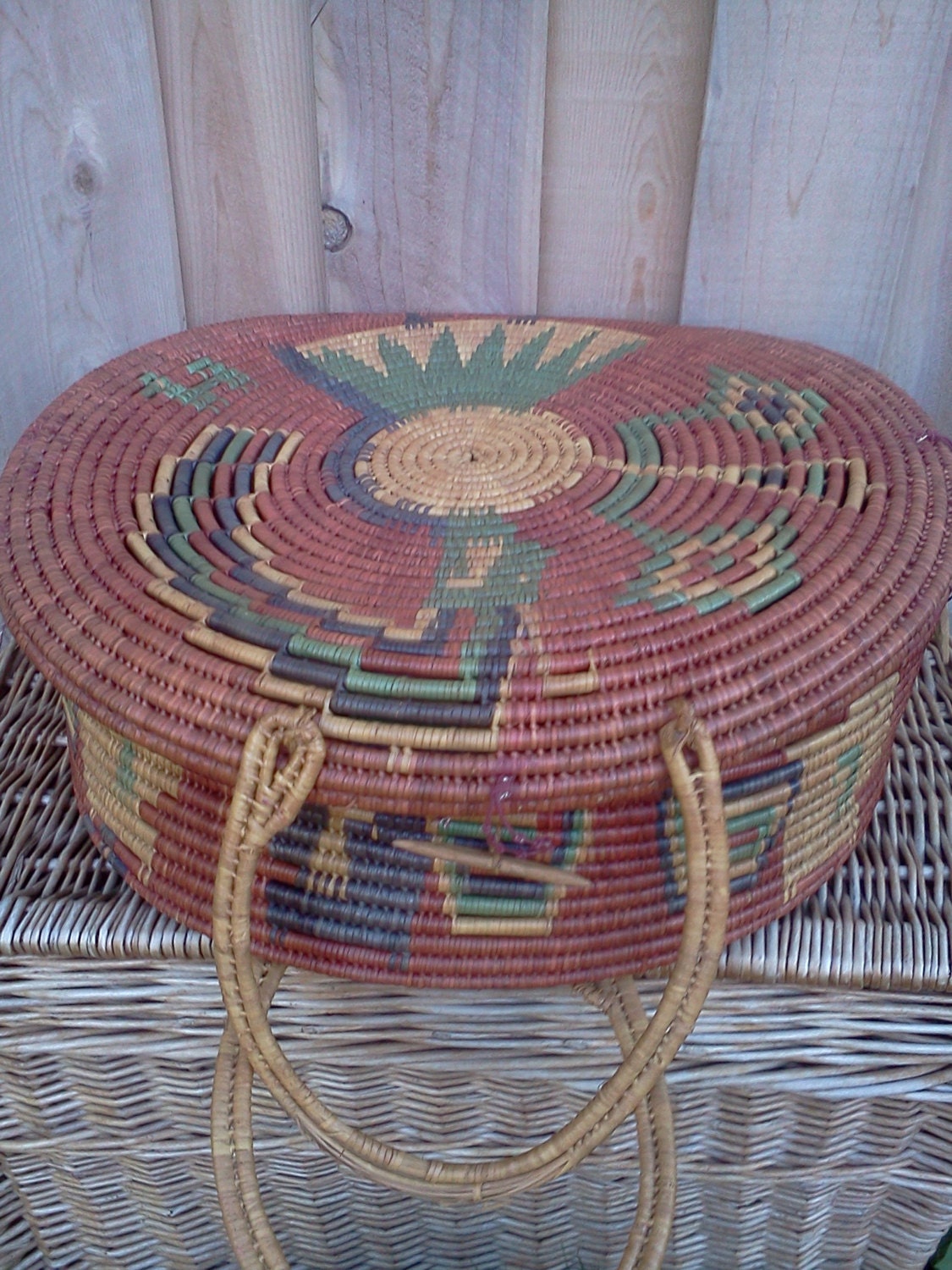 Vintage Ethnic Native American Woven Basket Box Navajo Hand