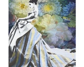 Vintage flower goddess photomontage digital art print vogue fashion glamour blue yellow ball gown Vintage flower goddess photomontage digital art print vogue fashion glamour blue yellow ball gown