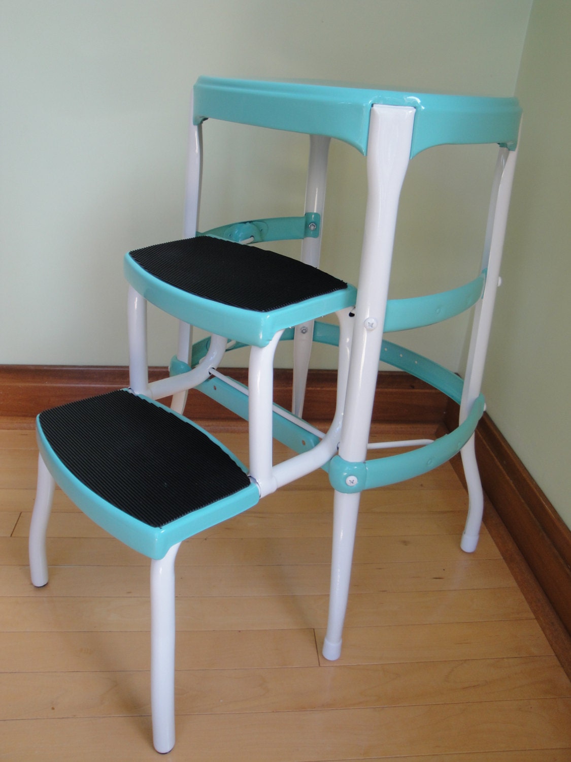 Vintage Restored COSCO Kitchen Step Stool Aqua Turquoise