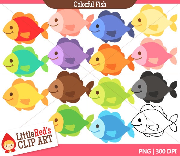 Rainbow Fish Clip Art and Digital Stamp by LittleRedsClipArt