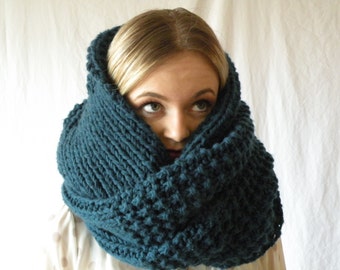 Long Oversized Chunky Snood Knit Infinity Scarf Black Cowl