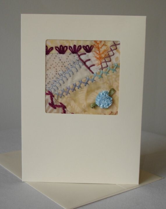 Crazy Quilt Greeting Card Fibre Art Fabric Greeting Card