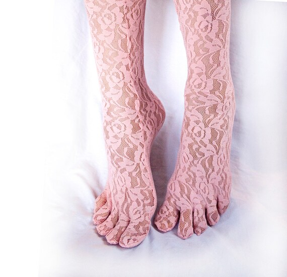 Items similar to Lace Toe Socks. Women's Toesocks. Baby Pink Sheer Lace ...