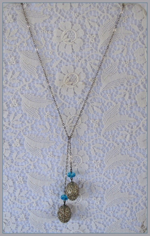 Antique Vinaigrette Filigree Necklace Egg Shaped Perfumette