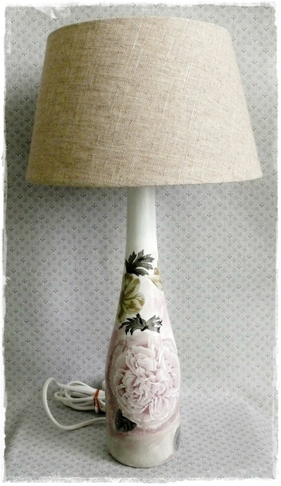 Items similar to Upcycled / Recycled Bottle Lamp with decoupage on Etsy