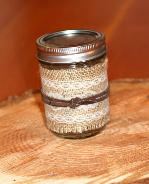 Items similar to Rustic Burlap & Lace Mason Jar Candle Holder on Etsy