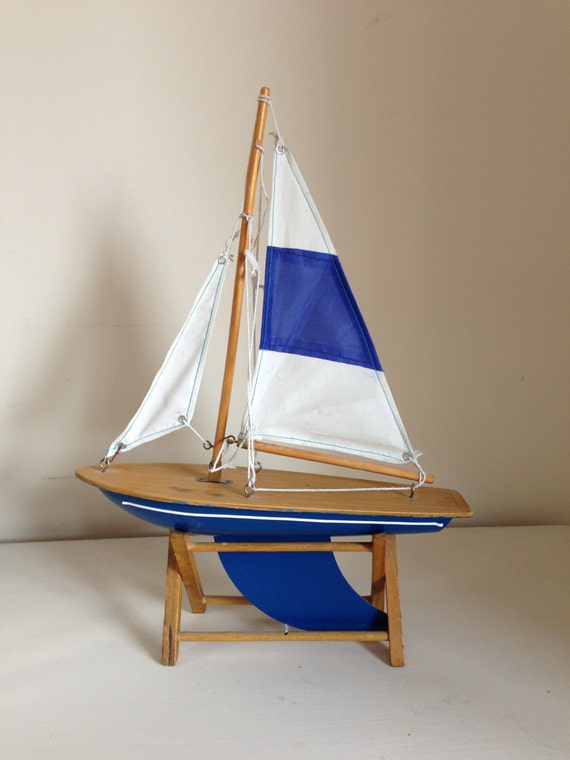 vintage wooden sail boat toy yacht with stand child's