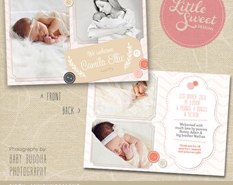5x7 Birth Announcement Template (Baby Announcement) - Photoshop Template for photographers (BA9G) - INSTANT DOWNLOAD