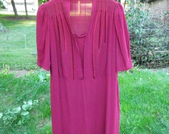 Vintage 1940s XL Maroon Dress