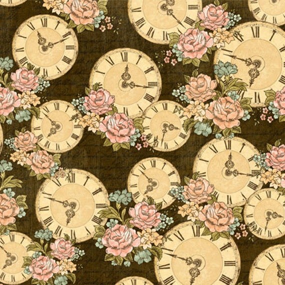 Clock Fabric A Ladies' Diary Moments in Time Fabric by