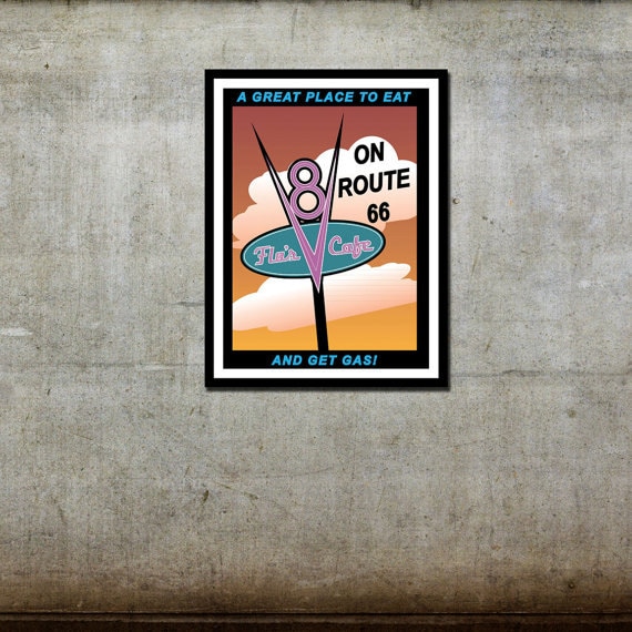 Flo's V8 Cafe - Cars / Disney Pixar Inspired - Movie Art Poster