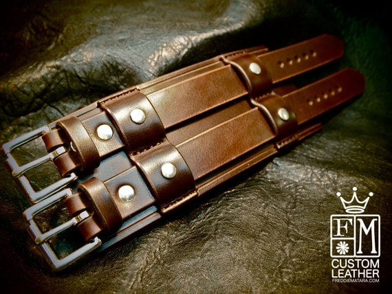 Leather cuff Bracelet Bracer 3" Wide rich brown Bridle leather wristband Custom made for You in NYC by Freddie Matara
