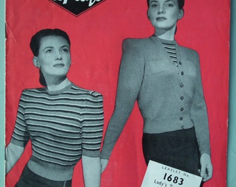 Vintage Knitting Pattern 1940s Women's Twin Set Jumper Sweater Cardigan Striped 40s original pattern Copley's No. 1683 UK