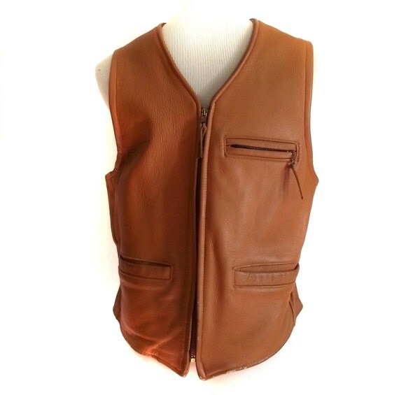 Mens Vest / 70s Deerskin Vest / Vintage Unisex Leather Vest