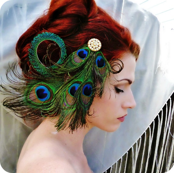Art Nouveau Headpiece Peacock Headpiece Feather by RoseoftheMire