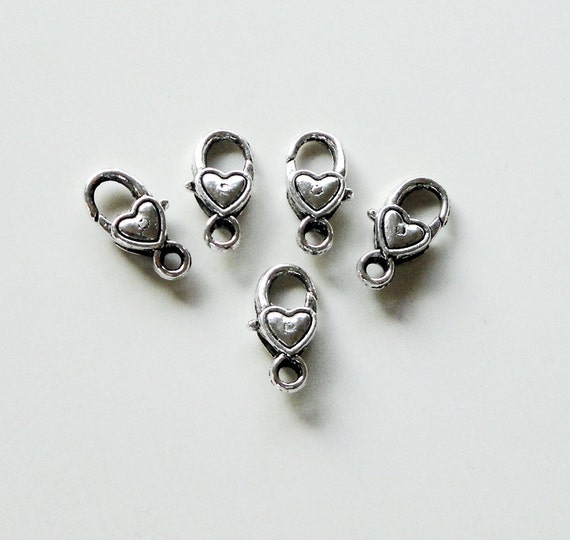 Silver Lobster Clasp Heart Shaped Lobster Clasp by BijiBijoux