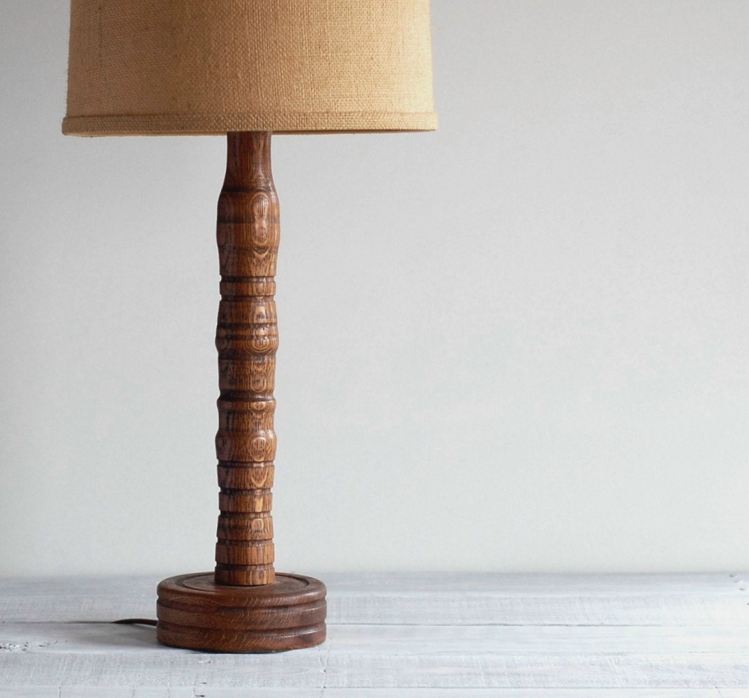 Vintage Handmade Wood Spindle Table Lamp Rustic Wooden Lamp