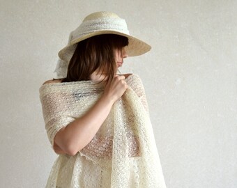 Ivory Linen Scarf Ivory Wedding Scarf Bridal Shawl Linen Wrap Lace Stole Light And Sheer Knitted Linen Scarf Lacey Wings