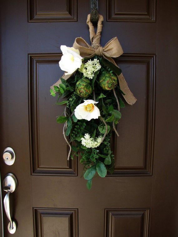 magnolia and artichoke front door swag burlap bow spring magnolia and artichoke front door swag burlap bow spring