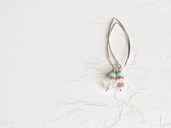 Crystal Earrings. Minimalist Beaded Earrings in Swarovski Crystal and Sterling Silver. Ideal Bridal / Wedding Jewelry