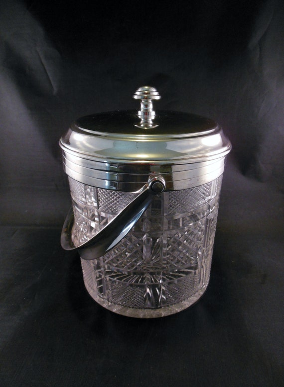 Glass Ice Bucket with Silver Plated Lid and Handle Beautiful