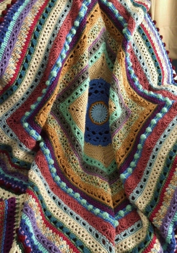 Stitch Sampler Afghan in Scraps Crocheted Throw Blanket