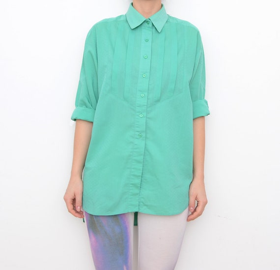 Vintage mint green fish tail women button up shirt