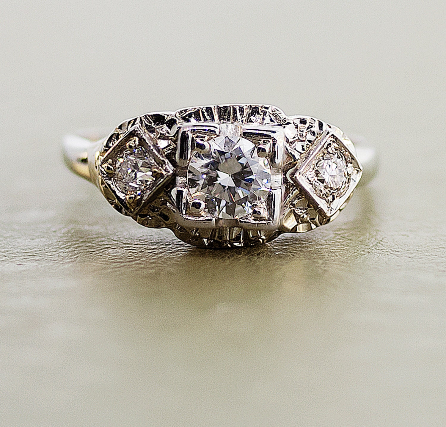 Vintage 1940's Diamond Engagement Ring 18k by TheCopperCanary
