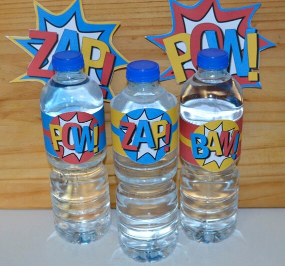 Superhero Water Bottle Wrappers Superhero Party Collection