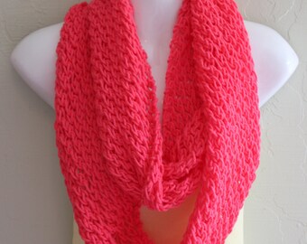 Hot Pink Infinity Scarf. Neon Pink Infinity Scarf. Hand Knitted Scarf. Bright Spring Scarves. Light weight scarves. Women's Scarves.