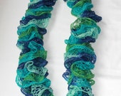 Knit  Ruffled Scarf - Ruffle Knit Scarf - Back to School -  Aqua - Women