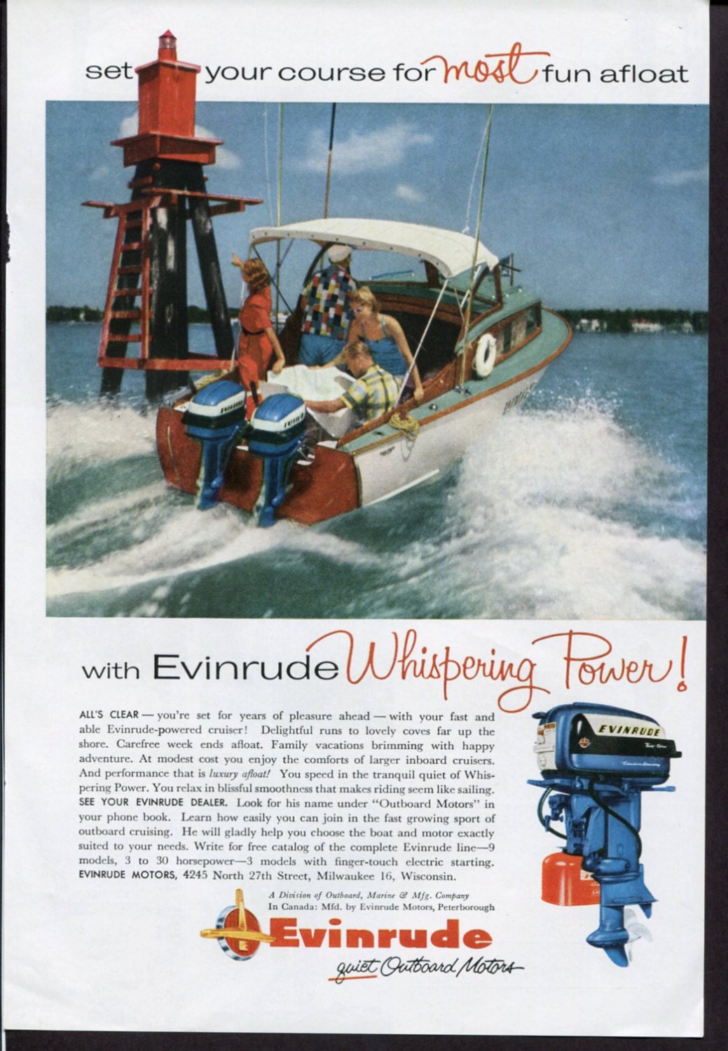 Evinrude Vintage Boat Ad 1950s Vacation by SkippiDiddlePaper