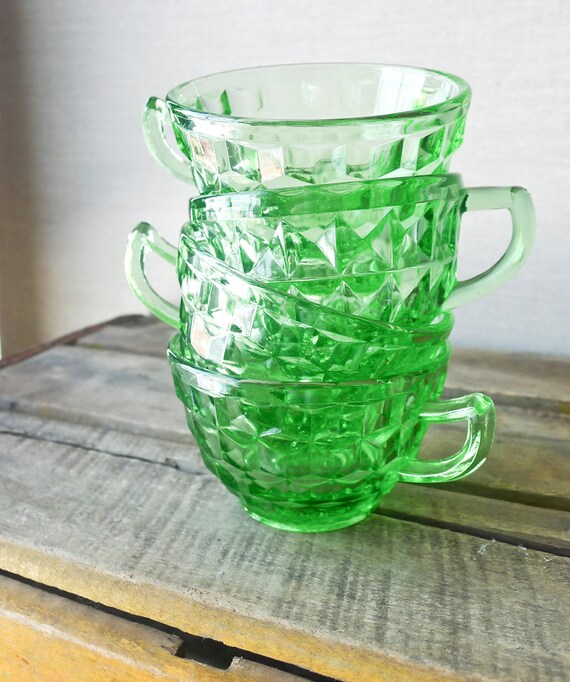 green glass tea cup set vintage depression glass