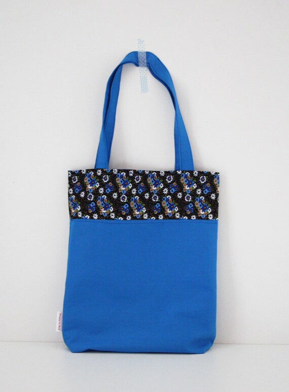 Items similar to Tote bag: blue, flowers, brown, white, yellow on Etsy