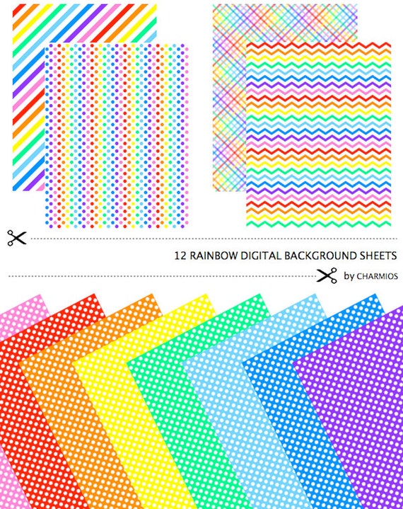 Rainbow Digital Background Sheets - Spring Collection - Party Printables - Digital Downloads Il_570xn
