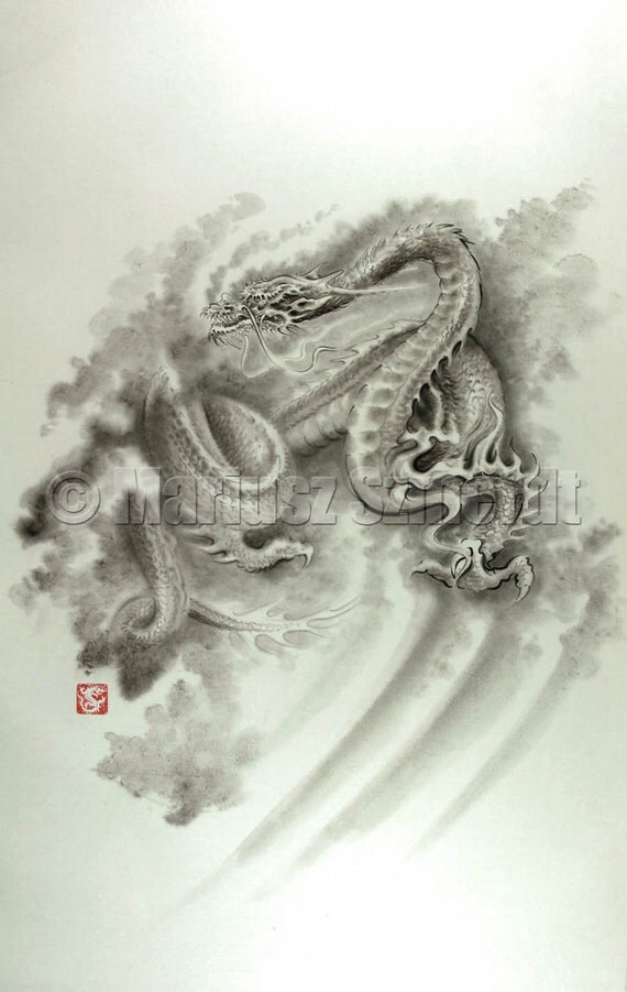 DRAGON sumie suibokuga ink painting 5 elements five element