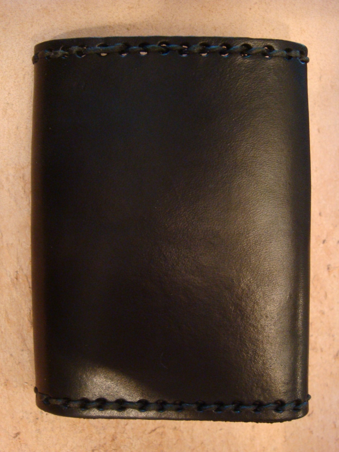 Handmade Black Leather Trifold Wallet Triplefold Billfold