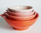 As Seen In Country Living July 2014 - Ombre Measuring Cup Set - Coral Pink - Nesting Kitchen Gift - Hand Painted Prep Bowls  - Ready To Ship